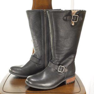 Black Leather Ugg Fleece Lined Boots - Size 8.5